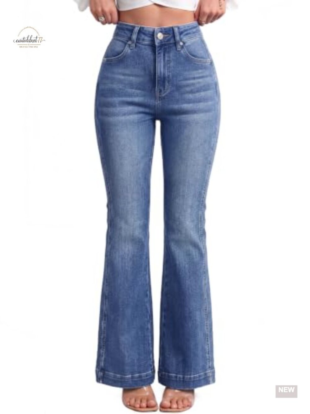 High Rise Bootcut Flare Jeans Stretch Denim Wide Leg